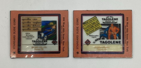 Two 1930's Skelly Tagolene Lantern Slides w/ Touring Cars