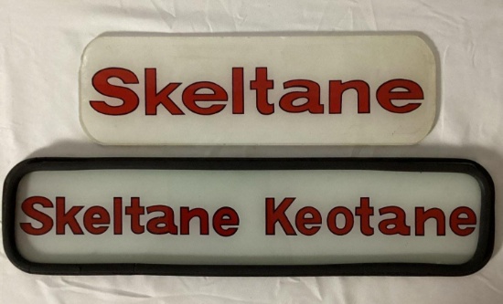 Two Skeltane Gas Pump Ad Glass