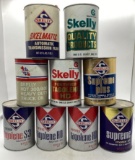Nine Skelly Motor Oil Quart Cans