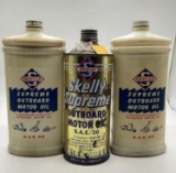 Three Skelly Outboard Quart Oil Cans