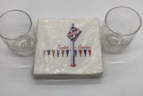 Two Skelly Cocktail Glasses and Napkins