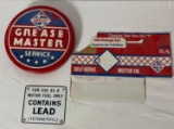 Skelly Six-Pack Quart Oil Carrier, Contains Lead Porcelain Sign and Greasemaster Metal Sign