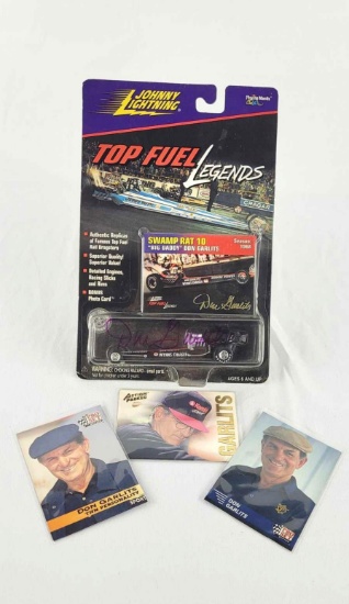 Signed Don Garlits 1968 Swamp Rat 10 Car in Package and Bonus 3 Trading Cards