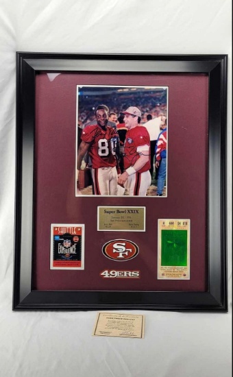 One of a Kind NFL SuperBowl XXIX Jerry Rice and Steve Young Signed Picture with COA Framed