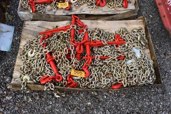 10 - 3/8" X 20' CHAINS AND 5 BOOMERS