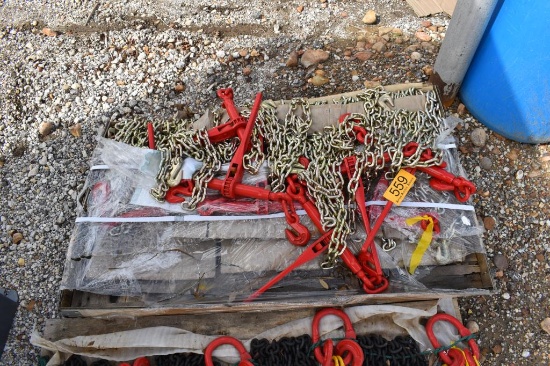 10 - 3/8" X 20' CHAINS AND 5 BOOMERS