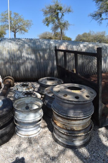 4 - ALUMINUM WHEELS AND 3 - STEEL RIMS