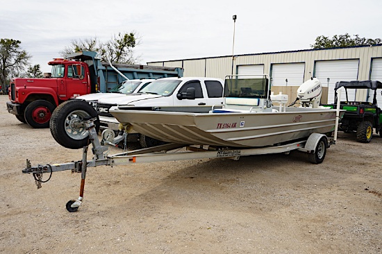2007 72" X 21' WELDCRAFT BOAT W/ 2007 EVINRUDE 115HP ENGINE AND 2007 ALUMINUM TRAILER (BOAT VIN # WK