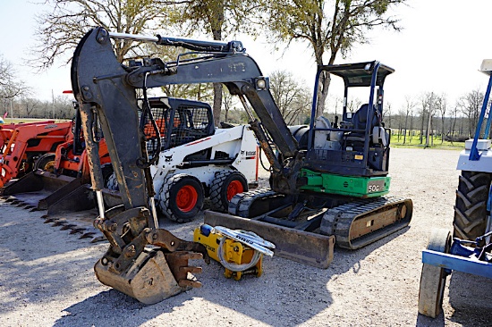 JD 50G EXCAVATOR W/ HYDRAULIC HAMMER AND 2' & 1' BUCKET (SERIAL# 1FF050GXCJH288358) (SHOWING APPX 2,