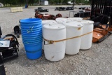6 - PLASTIC BARRELS AND 12 - PLASTIC TUBS
