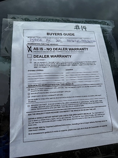2011 DODGE 2500 PICKUP W/ CUMMINS ENGINE 4X4 (BAD TRANSMISSION AND TRANSFER CASE) (VIN # 3D7UT2CL4BG