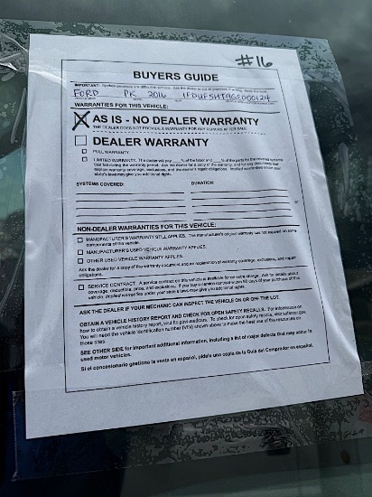 2016 FORD F550 POWERSTROKE 4X4 PICKUP W/ ALTEC BUCKET, DIESEL (VIN # 1FDUF5HT9GED00124) (SHOWING APP