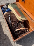 WOODEN CHEST W/ HORSE TACK