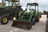 JD 3720 TRACTOR W/ JD 300CX LOADER AND 4' BOX BLADE 3PT (SERIAL # RWCG004012325) (SHOWING APPX 2,026