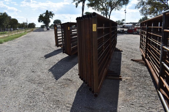 8 - 30' 2 7/8" PIPE PANELS AND 1 - 30' PANEL W/ GATE (9 TOTAL)