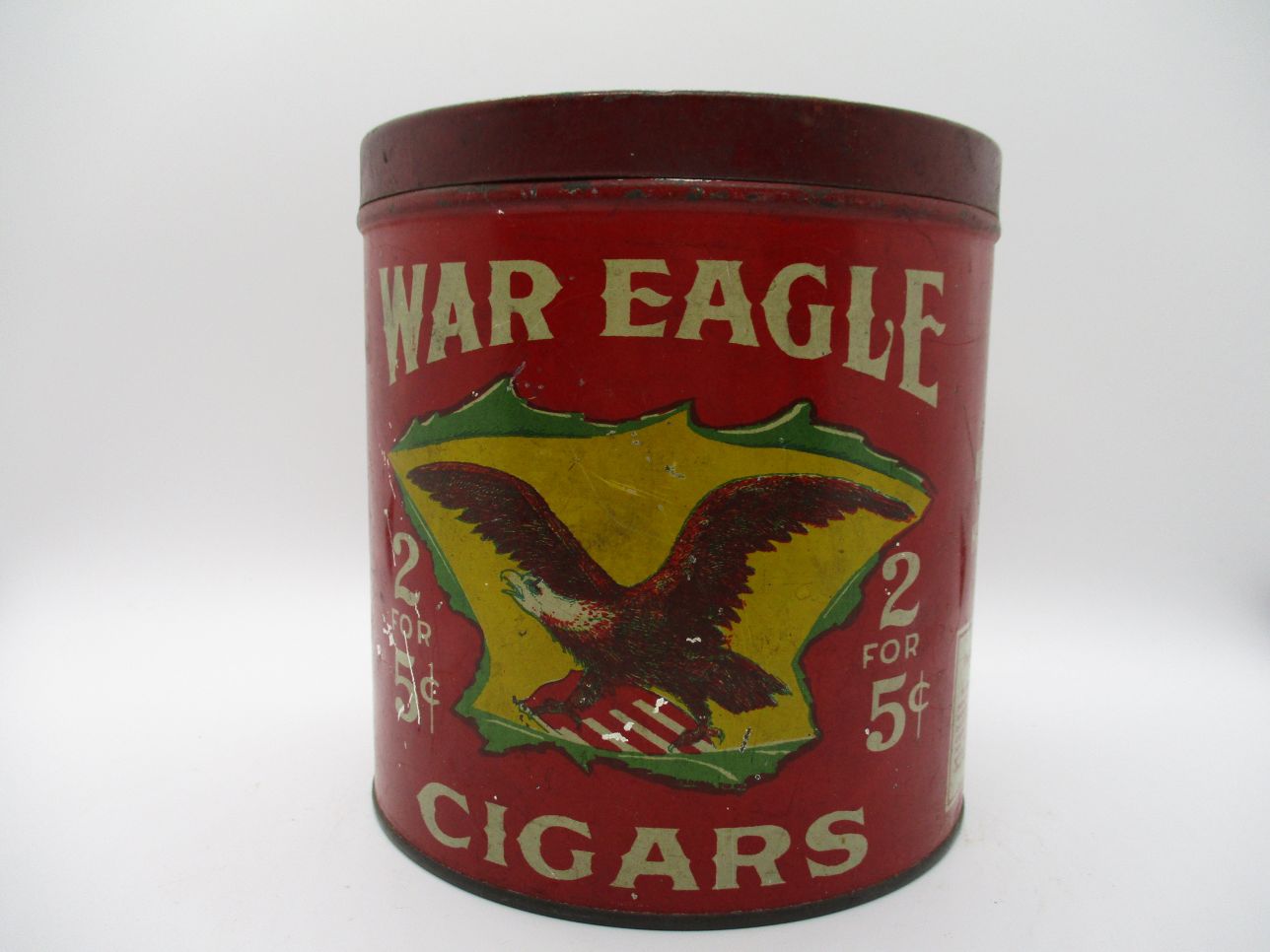 eagle tobacco 2 Red War Cigar/Tobacco Tin for 5C, 5 1/4"H x 5" Dia., GC Eagle Tobacco, Cigars, CBD &