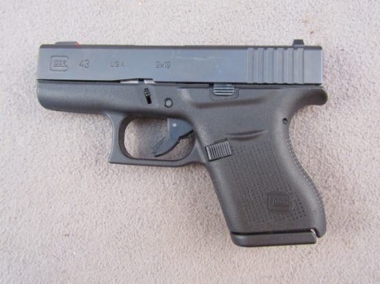 handgun: GLOCK Model 43, Semi-Auto Pistol, 9mm, 6 shot, 3.25" barrel, S#ABWM730