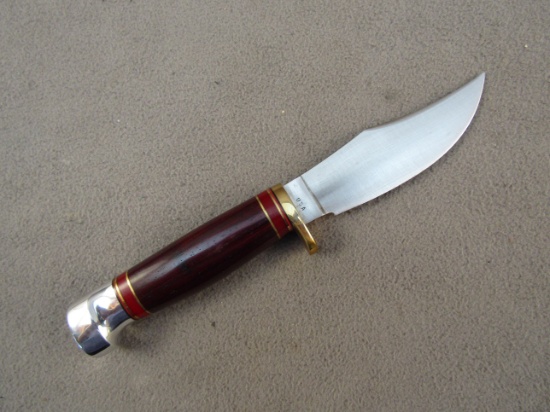 knife: HESS KNIFEWORKS, made in Gladstone, MI, Cocobolo handle with leather sheath, 4" blade