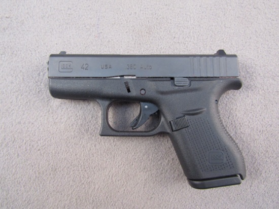 handgun: GLOCK Model 42, Semi-Auto Revolver, .380, 6 shot, 3" barrel, S#ACPU503