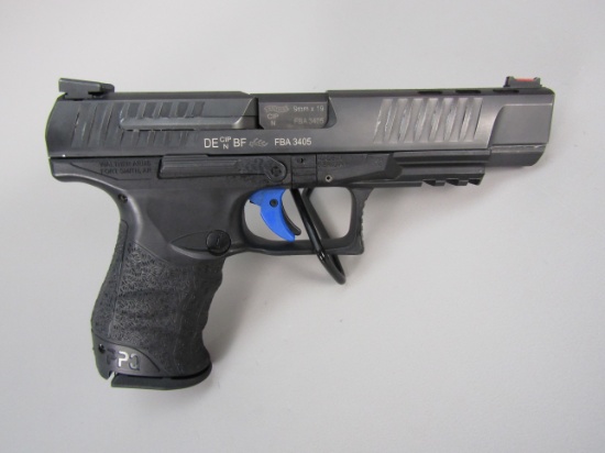 handgun: WALTHER Model PPQ, Semi-Auto Pistol, 9mm, 15 shot, 4 3/4" barrel, 8" overall, S#FBA3405
