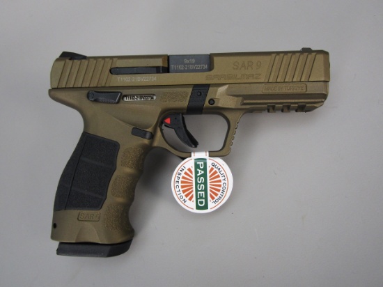 handgun: SARSILMAZ Model SAR 9, Semi-Auto Pistol, 9mm, 17 shot, 4.5" bbl 7.5" o/a S#T1102-21BV22734