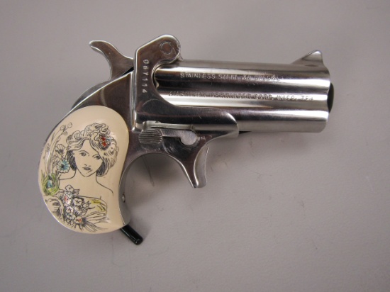 handgun: AMERICAN DERRINGER CORP Model Derringer, .38spl, 2 shot, 3" barrel, 5" overall, S#067114