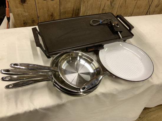 Cookware lot. New Griddle, Stainless Frying Pans