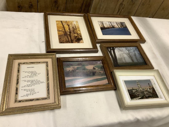 4 local photographs, 1 framed postcard and 1 inspirational framed piece