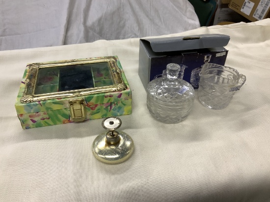 Lead Crystal Cream & Sugar, Vintage Jewelry Box & Perfume Bottle