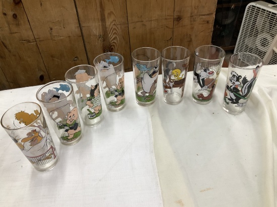8 Vintage Collectible Pepsi Cartoon Figure Glasses