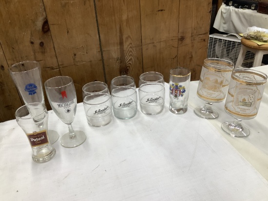 Variety Of 9 Beer Glasses- Some Unusual Ones!