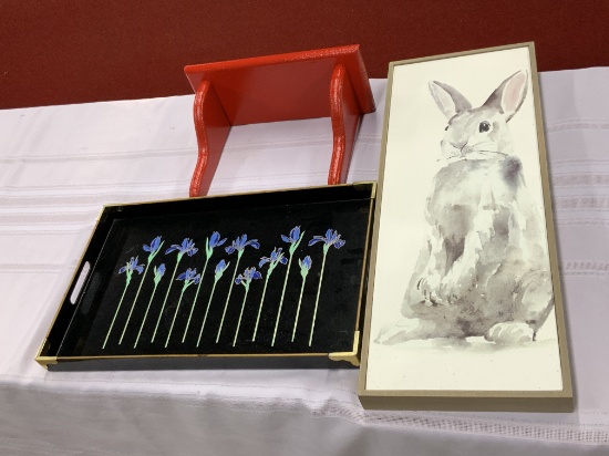 Framed Rabbit Watercolor, Shelf & Tray