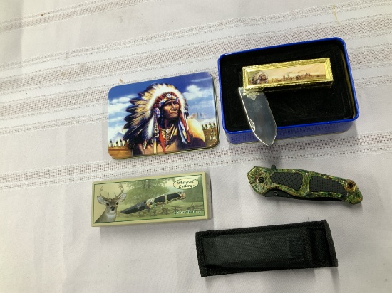 Collector's Knife- Indian Scene & Whitetail Knife