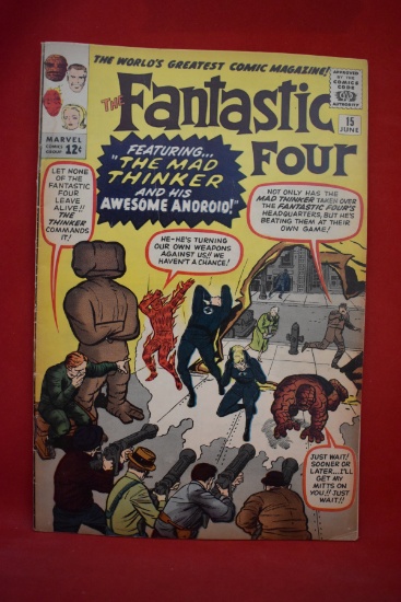 FANTASTIC FOUR #15 | GRAIL 1ST APP OF MAD THINKER | 1ST APP OF AWESOME ANDROID | KIRBY & LEE - 1963