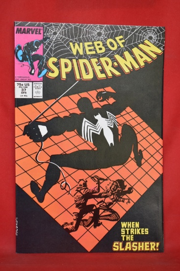 WEB OF SPIDERMAN #37 | WHEN STRIKES THE SLASHER! | AL MILGROM NEGATIVE SPACE COVER!