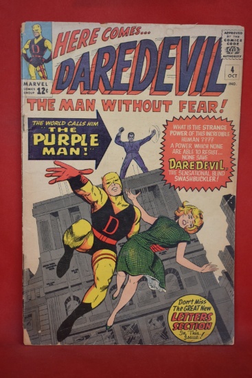 DAREDEVIL #4 | KEY 1ST APP/ORIGIN OF PURPLE MAN! | KRIBY/LEE - 1964 | *STAPLES SOLID, SOME WEAR*