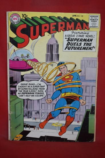 SUPERMAN #128 | KEY 1ST FUTURE MEN - 1959! | *CENTERFOLD DET, SPINEROLL, BIT OF CREASING*