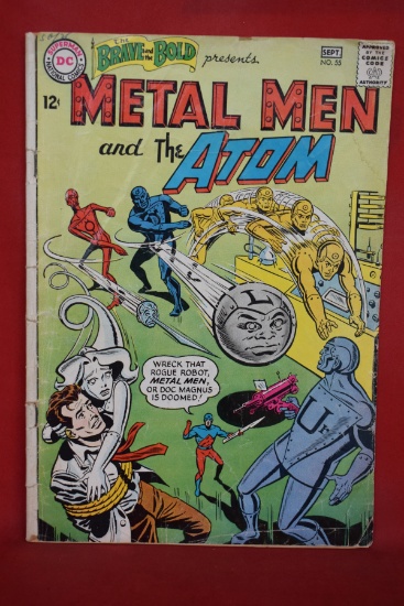 BRAVE AND THE BOLD #55 | REVENGE OF THE ROBOT REJECT - HANEY - 1964 | *ATTACHED, WEAR, SPINE ROLL*