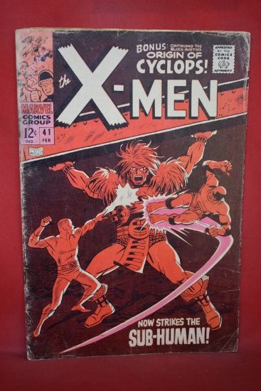 X-MEN #41 | 1ST APP OF GROTESK! | ORIGIN OF CYCLOPS CONT | *CENTERFOLD DETACHED, STAINING, SEE PICS*