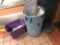 Two commercial trash cans with rolling caddy