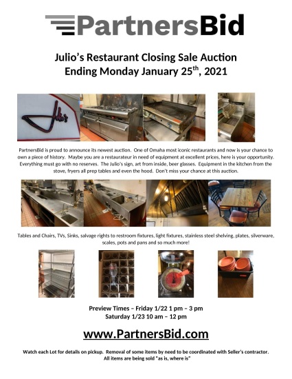 Restaurant Close Out Auction