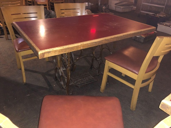 47 in x 29 in dining table with four chairs with antique sewing base