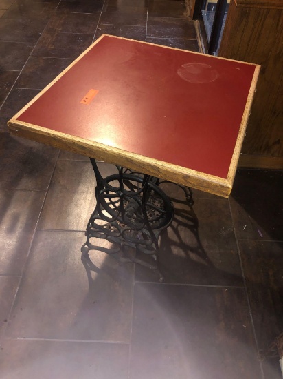 25 in x 25 in table with antique sewing stand