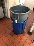 two commercial trash cans with rolling casters