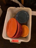 Plastic Tub of misc. plates of different colors
