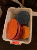 Plastic Tub of misc. plates of different colors