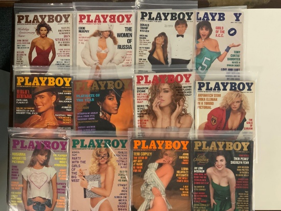 Classic 1990 Playboy Collection including March with Donald Trump on the Cover, July with Sharon Sto