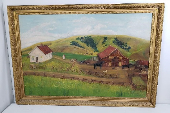 Philipsburg Montana Farm Folk Art Painting 1894