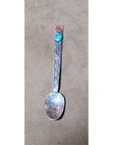 Navajo Sterling Silver Turquoise And Coral Spoon