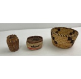 3 Native American Indian Baskets Pima Makah
